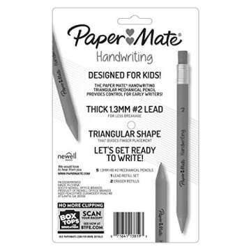 Paper Mate Handwriting Triangular Mechanical Pencil Set with Lead & Eraser Refills, 1.3mm, School Supplies, Office Supplies, Sketching Pencils, Drafting Pencil, Fun Barrel Colors, 8 Count