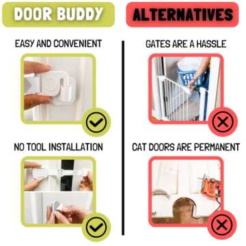 Door Buddy Baby Proof Door Latch for Cats - Grey. Adjustable Cat Door Strap Keeps Baby Out of Cat Food & Litter Box. Simple Child Door Locks for Kids Safety. Baby Gate Cat Door Interior Alternative.