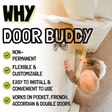 Door Buddy Baby Proof Door Latch for Cats - Grey. Adjustable Cat Door Strap Keeps Baby Out of Cat Food & Litter Box. Simple Child Door Locks for Kids Safety. Baby Gate Cat Door Interior Alternative.