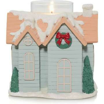 Yankee Candle Snow Dusted Pine Large Jar Candle with a Wonderland House Jar Candle Holder 2 pc Set