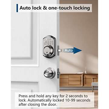 TEEHO TE001 Keyless Entry Door Lock with Keypad - Smart Deadbolt Lock for Front Door with 2 Keys - Auto Lock - Easy Installation - Satin Nickel