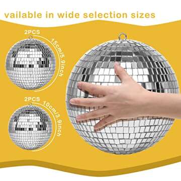 CHENGU 4 Pack Large Disco Ball Silver Hanging Reflective Mirror Ball Ornament for Party Holiday Wedding Dance and Music Festivals Decor Club Stage Props DJ Decoration (6 Inch, 4 Inch)