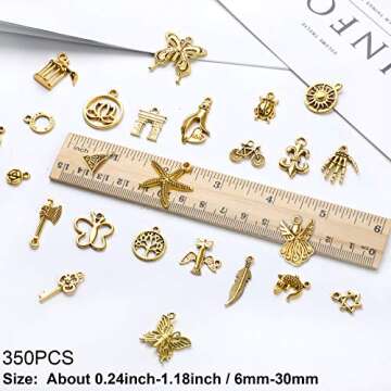 SANNIX 350Pcs Antique Gold Charms Bulk Lots Jewelry Making Charms Assorted Pendants for DIY Necklace Bracelet Earring Making and Crafting