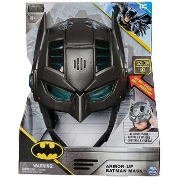 DC Comics, Armor-Up Batman Mask with Visor, 15+ Sounds & Phrases, Lights, Super Hero Costume, Kids Roleplay for Boys and Girls Ages 4+