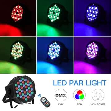 U`King Stage Lights 10 Packs 36LED RGB LED Par Lights, 7 Channel DJ Party Lights with Remote Control & DMX Controller Sound Activated Uplights for Events Birthday Bar Dance Decoration