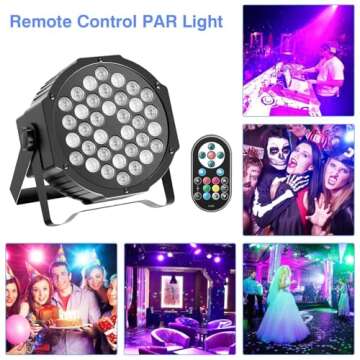 U`King Stage Lights 10 Packs 36LED RGB LED Par Lights, 7 Channel DJ Party Lights with Remote Control & DMX Controller Sound Activated Uplights for Events Birthday Bar Dance Decoration