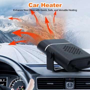 Car Heater, 2-in-1 Multi-Function Portable Car Heater, 150W 12V Car Heater That Plugs into Cigarette Lighter, 360° Free Adjustment, Quick Heating Defrost and Defogging, Black