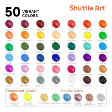 Shuttle Art Acrylic Paint, 50 Colors Acrylic Paint Set, 2oz/60ml Bottles, Rich Pigments, Water Proof, Premium Acrylic Paints for Artists, Beginners and Kids on Canvas Rocks Wood Ceramic Fabric