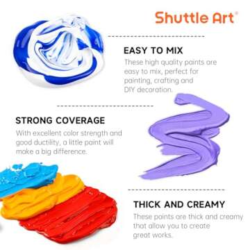 Shuttle Art Acrylic Paint, 50 Colors Acrylic Paint Set, 2oz/60ml Bottles, Rich Pigments, Water Proof, Premium Acrylic Paints for Artists, Beginners and Kids on Canvas Rocks Wood Ceramic Fabric