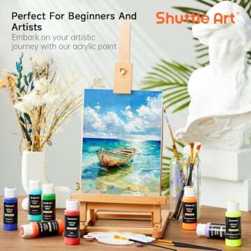 Shuttle Art Acrylic Paint, 50 Colors Acrylic Paint Set, 2oz/60ml Bottles, Rich Pigments, Water Proof, Premium Acrylic Paints for Artists, Beginners and Kids on Canvas Rocks Wood Ceramic Fabric