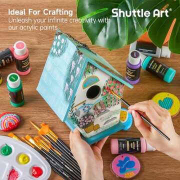 Shuttle Art Acrylic Paint, 50 Colors Acrylic Paint Set, 2oz/60ml Bottles, Rich Pigments, Water Proof, Premium Acrylic Paints for Artists, Beginners and Kids on Canvas Rocks Wood Ceramic Fabric