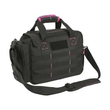 Allen Company Dolores Women's Compact Shooting Range Bag - Gun Storage Pouches for Handguns, Shooting Glasses, Gloves, Ear Protection, and Other Accessories - Black/Pink - 13" x 4.5"