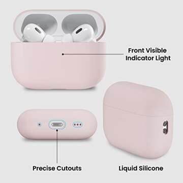 ORNARTO Compatible with AirPods Pro 2 Case 2022, Full Protective Hybrid Silicone for AirPods Pro 2nd Generation Case, Front LED Visible Skin Cover-Pink