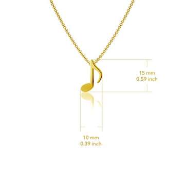 Music Note Pendant Necklace - 24K Gold over 925 Solid Sterling Silver, 18 Inch Rope Chain, Hypoallergenic Music Jewelry Gifts, Mini Band Player Charms by Dayna Designs