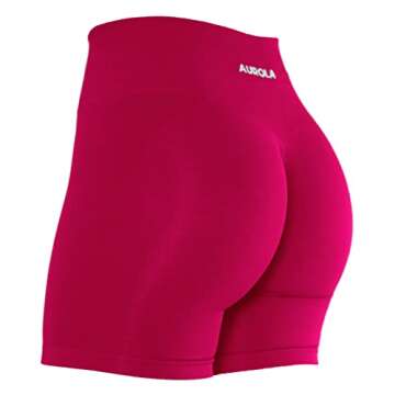 AUROLA Intensify Workout Shorts for Women Seamless Scrunch Short Gym Yoga Running Sport Active Exercise Fitness Shorts(M,Pink)