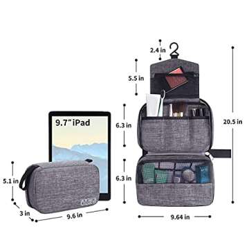 Travel Toiletry Bag Dopp Kit, Waterproof Hanging Toiletries Shaving Organizer Hygiene Bag for Women Men Compact Portable Gym Shower Bathroom Toiletry Storage Bag (Grey)