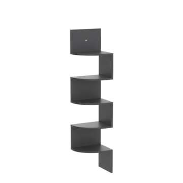 Greenco Corner Shelf, 5 Tier Shelves for Wall Storage, Easy-to-Assemble Floating Wall Mount Shelves for Offices, Bedrooms, Bathrooms, Kitchens, Living Rooms and Dorm Rooms, Espresso Finish