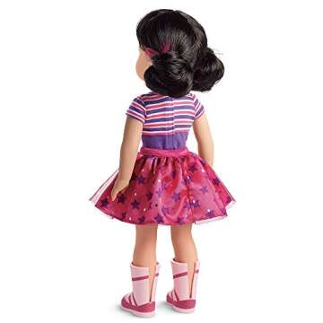 American Girl WellieWishers Emerson 14.5-inch Doll with Dark Brown Eyes, Black Hair, Purple Leotard, Pink and Purple Mesh Skirt, Ages 4+