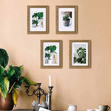 Egofine 5x7 Picture Frames with Plexiglass, Display Pictures 3.5x5/4x6 with Mat or 5x7 Without Mat Set of 4 for Tabletop and Wall Mounting, Carbonized Brown