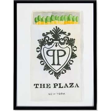 FURBISH Travel Wall Art Print - The Plaza Matchbook - Aesthetic Wall Decor, Modern Wall Art, Preppy Room Decor for Living Room, Bedroom - New York Poster (5X7, Unframed)