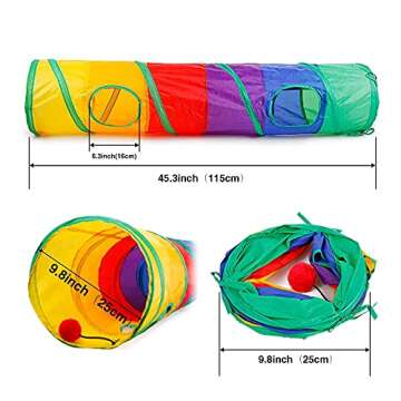 PAOPO Cat Tunnel Toy,Cat Toys Cat Tube Tunnel Large 2 Way Collapsible Interactive Cat Toys Peek Hole with Ball Crinkle Cat Tunnel Tube Best for Indoor Cat, Kitten, Rabbit Play Chase