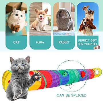 PAOPO Cat Tunnel Toy,Cat Toys Cat Tube Tunnel Large 2 Way Collapsible Interactive Cat Toys Peek Hole with Ball Crinkle Cat Tunnel Tube Best for Indoor Cat, Kitten, Rabbit Play Chase