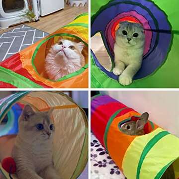 PAOPO Cat Tunnel Toy,Cat Toys Cat Tube Tunnel Large 2 Way Collapsible Interactive Cat Toys Peek Hole with Ball Crinkle Cat Tunnel Tube Best for Indoor Cat, Kitten, Rabbit Play Chase