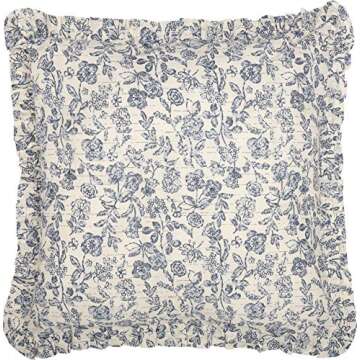 Piper Classics Doylestown Blue Floral Ruffled Euro Sham, 26" x 26", Blue & Cream Flower Print, Country Cottage, Vintage Farmhouse Pillow Cover w/Ruffles, Bedroom Decor