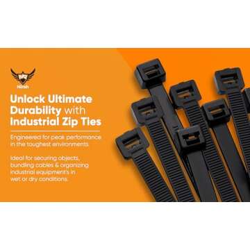 Nirah Industrial Grade Zip Ties Assorted Sizes, 1000 Pack, Black, UV Resistant Nylon Cable Ties Assorted Sizes, Multi-Purpose use Premium Quality