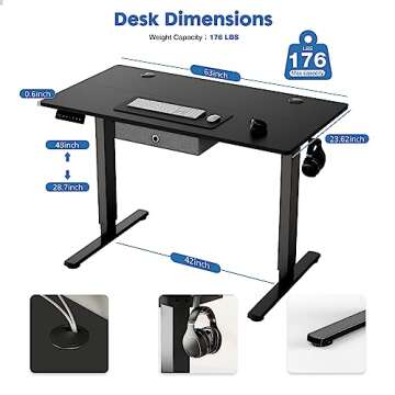 DUMOS 63 Inch Electric Desk with Storage Drawers Height Adjustable Sit Stand Up Computer Work Table Ergonomic Rising PC Workstation for Home Office, Black