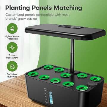 Indoor Garden Hydroponics Growing System: 10 Pods Plant Germination Kit Aeroponic Vegetable Growth Lamp Countertop with LED Grow Light - Hydrophonic Planter Grower Harvest Veggie Lettuce, Black