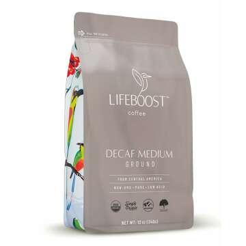 Lifeboost Coffee Medium Roast Swiss Water Decaf Coffee Ground - Low Acid Single Origin USDA Decaf Organic Coffee - Non-GMO Coffee Third Party Tested For Mycotoxins & Pesticides - 12 Ounces