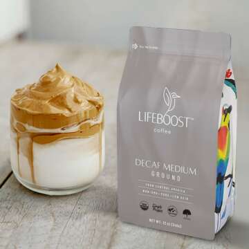 Lifeboost Coffee Medium Roast Swiss Water Decaf Coffee Ground - Low Acid Single Origin USDA Decaf Organic Coffee - Non-GMO Coffee Third Party Tested For Mycotoxins & Pesticides - 12 Ounces