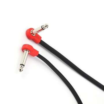 Freleaf Professional Flat Guitar Patch Cables, Noise Free, Save Space, 1/4" TS Right Angle for Guitar Effect Pedals, 6IN 4 Pack, Red