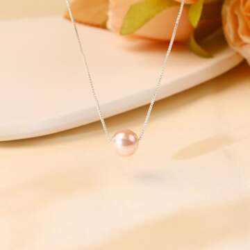 S925 Sterling Silver Pink Pearl Necklace for 7-Year-Old