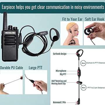 Retevis RT68 Walkie Talkies with Earpiece, Portable FRS Two-Way Radios Rechargeable, with 6 Way Multi Unit Charger, Hands Free, Long Range, Rugged 2 Way Radios 6 Pack for Adults School Church