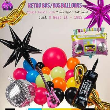 80S Music Theme Balloon Garland 90S Party Decorations Hot Pink Teal Orange Balloons with Radio Guitar Music Disco Ball starburst Balloon for Back to 90's 80's Hip Pop Karaoke Party Decor 2025 grad