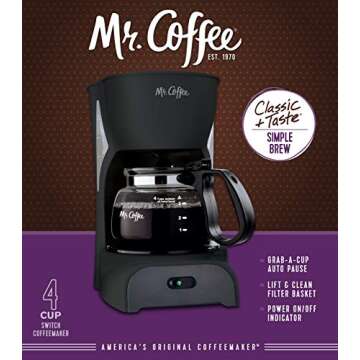 Mr. Coffee Simple Brew Coffee Maker|4 Cup Coffee Machine|Drip Coffee Maker, Black