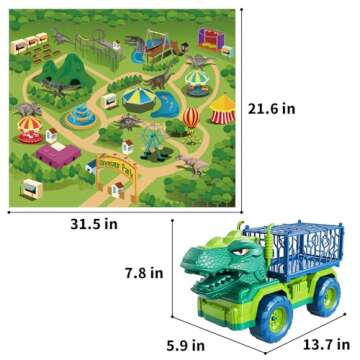 TEMI Dinosaur Truck Toys for Kids 3-5 Years, Tyrannosaurus Transport Car Carrier Truck with 8 Dinosaur Figures, Activity Play Mat, Dinosaur Eggs, Trees, Capture Jurassic Play Set for Boys and Girls