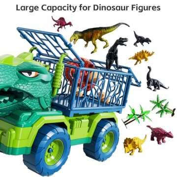 TEMI Dinosaur Truck Toys for Kids 3-5 Years, Tyrannosaurus Transport Car Carrier Truck with 8 Dinosaur Figures, Activity Play Mat, Dinosaur Eggs, Trees, Capture Jurassic Play Set for Boys and Girls