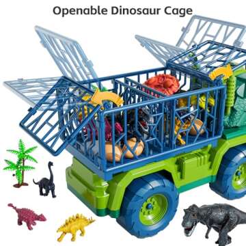 TEMI Dinosaur Truck Toys for Kids 3-5 Years, Tyrannosaurus Transport Car Carrier Truck with 8 Dinosaur Figures, Activity Play Mat, Dinosaur Eggs, Trees, Capture Jurassic Play Set for Boys and Girls