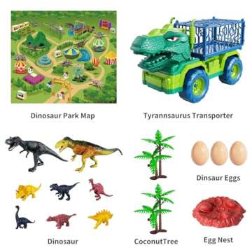 TEMI Dinosaur Truck Toys for Kids 3-5 Years, Tyrannosaurus Transport Car Carrier Truck with 8 Dinosaur Figures, Activity Play Mat, Dinosaur Eggs, Trees, Capture Jurassic Play Set for Boys and Girls