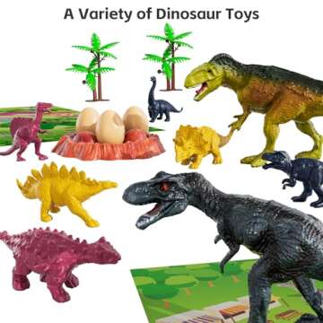 TEMI Dinosaur Truck Toys for Kids 3-5 Years, Tyrannosaurus Transport Car Carrier Truck with 8 Dinosaur Figures, Activity Play Mat, Dinosaur Eggs, Trees, Capture Jurassic Play Set for Boys and Girls