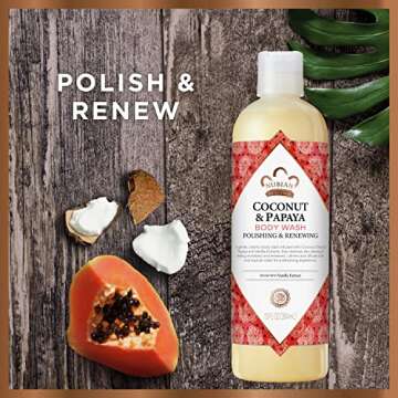 Nubian Heritage Coconut Papaya Body Wash Cleanser for Dry, Dull Skin Polish + Renew Hydrating Body Wash 13 oz