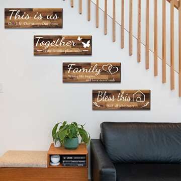 4-Piece Rustic Home Wall Signs Set for Family Decor