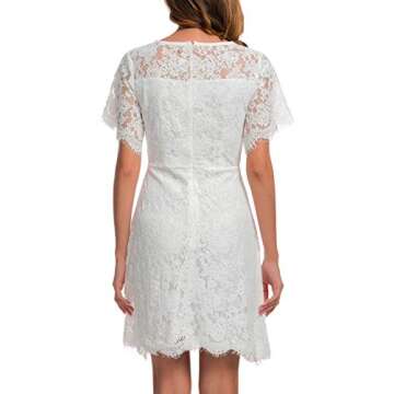 Little White Dress Lace Floral Women Graduation Dance Outdoor Special Occasion Junior Teen Girl Short Sleeves Wedding Dresses with Sleeves 943 (S, White)