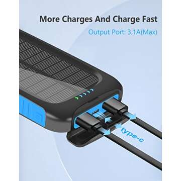 Annero Solar-Charger-Power-Bank -38,800mAh Portable Solar Phone Charger, QC3.0 Fast Charger 3.1A Type C & Micro USB Ports with LED Flashlight for All Cell Phone and Electronic Devices