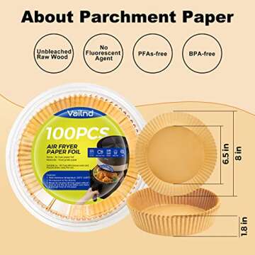 100pcs Disposable Oil Proof Air Fryer Paper Liners - Round Parchment Sheets