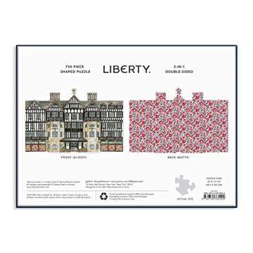 Galison Liberty Tudor Building 750 Piece Shaped Puzzle from Galison - Featuring The Distinctive Tudor Building on One Side and a Floral Pattern on The Other, 27" x 17.75", Unique Gift Idea