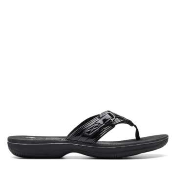 Clarks Women's Breeze Sea Flip-Flop - Stylish Comfort in Black Patent Synthetic